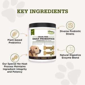 Probiotics for Dogs with Prebiotics and Digestive Enzymes (Grain Free) | 120 Soft Chews